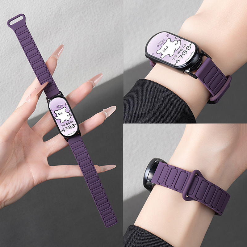 手环10/9~装甲硅胶磁吸表带新款