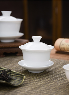 白瓷盖碗三才杯盖凹杯小茶杯玉瓷茶具陶瓷杯子反口杯玻璃杯