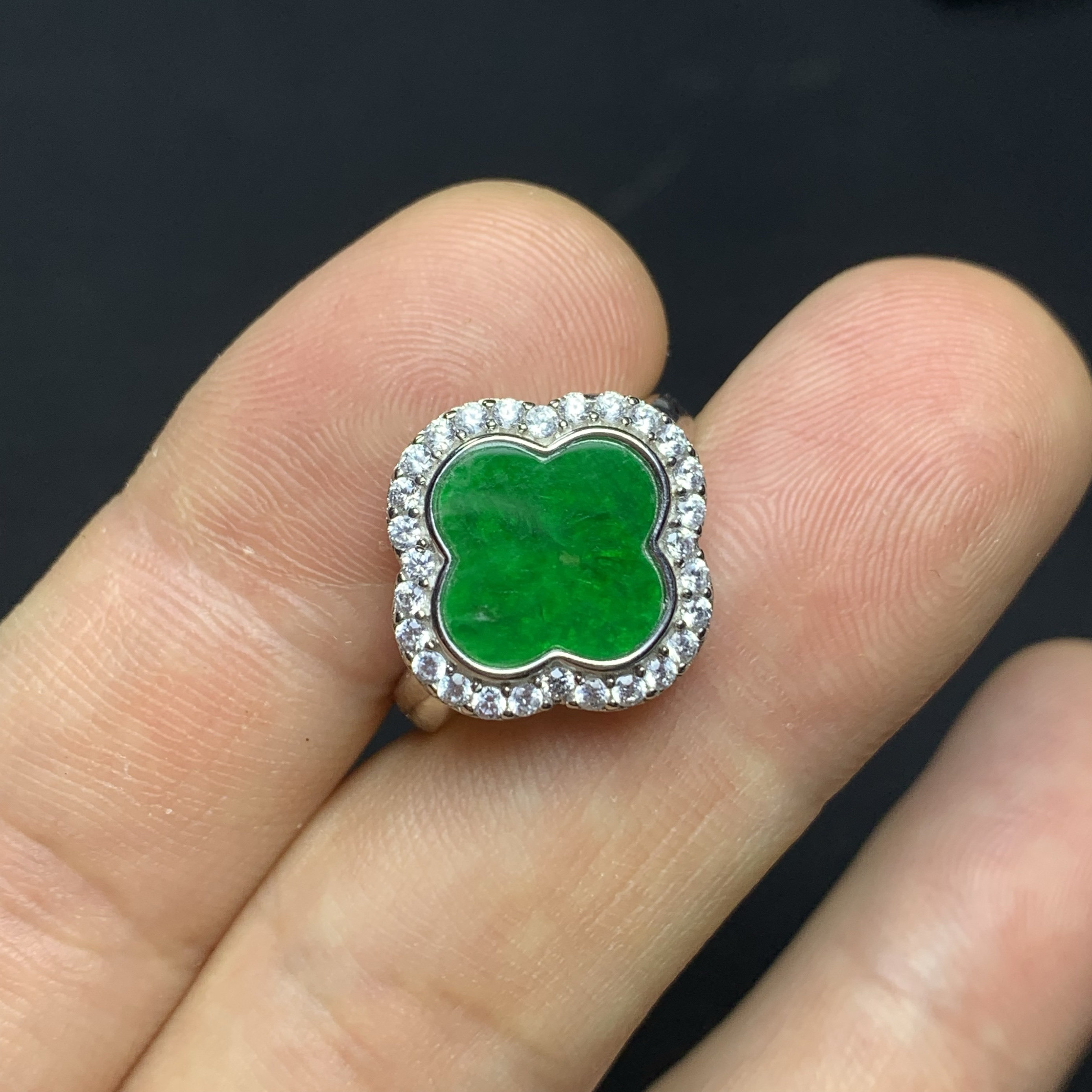 HR-339：国标925银镶嵌天然A货缅甸翡翠花青满色四叶草戒指一件,珠宝/钻石/翡翠,戒指/指环,淘宝优惠券,粉丝福利购,淘宝优惠卷