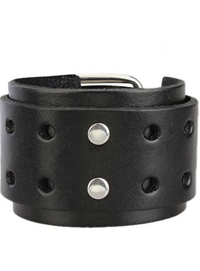 双排扣皮手链 朋克手链 复古皮手链 镂空宽版双扣皮质手环 皮手镯