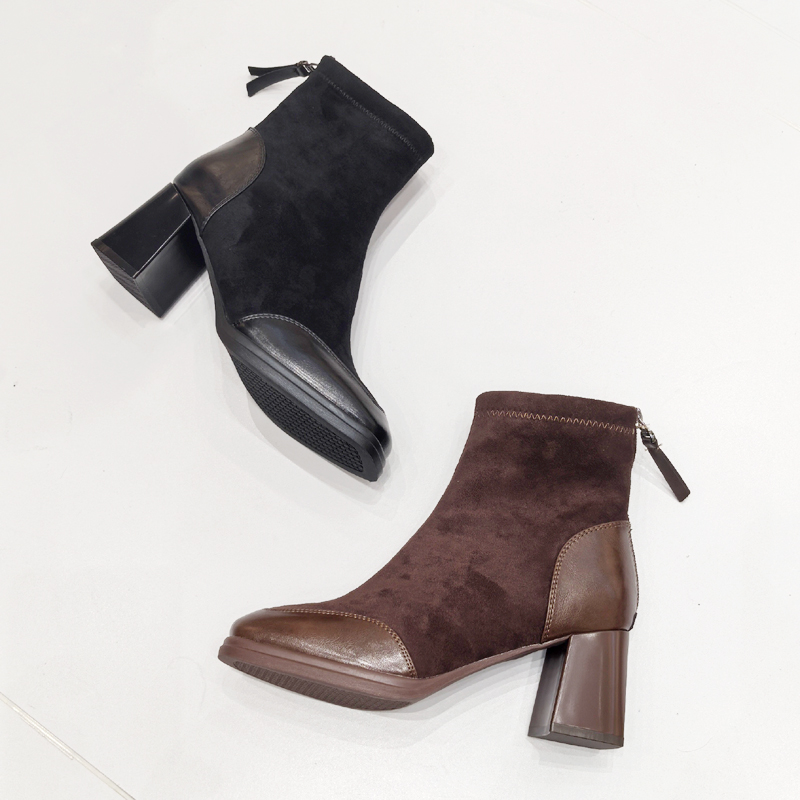 6cm高短靴女2025新款粗跟高跟靴