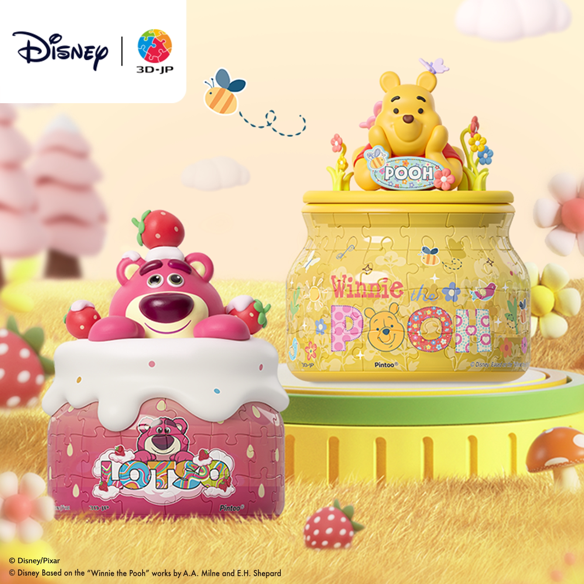 3D-JP迪士尼系列收纳罐拼图圣诞礼物送女生草莓熊小熊维尼摆件