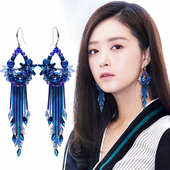 纯银流苏耳环长款 装 饰手工防过敏耳坠大气夸张舞蹈饰品配旗袍复古