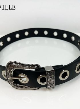 VIFILLE24新款欧美复古雕花辣妹黑色PU腰带男女同款V2X35100794