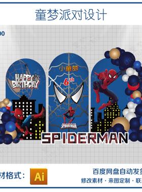 蜘蛛侠spiderman蓝色男宝宝周岁百日宴生日派对气球布置背景素材