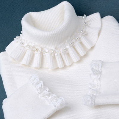 高领花边修身lolita蕾丝针织毛衣
