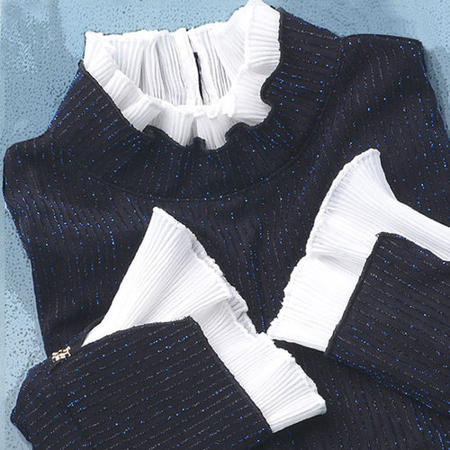 蕾丝弹力拼接新款春季针织假两件