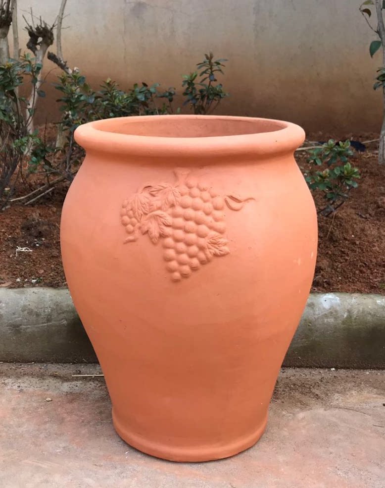 厂家直销大号红陶盆-素烧花盆-欧式陶盆-葡萄款红陶罐陶土大盆