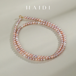 18K金小米链锁骨链 海蒂珠宝 3.5mm混彩淡水珍珠项链 女 花朝露