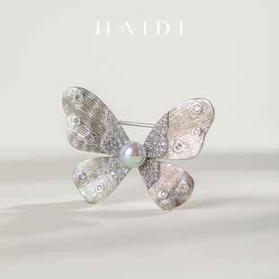 7mm海水akoya银灰色珍珠蝴蝶胸针时尚 送礼好物 蝶影 海蒂珠宝