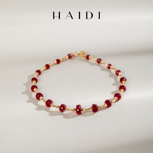海蒂珠宝馥郁玫瑰3-5mm鸽血红红宝石设计款手链手串18K金送礼好物