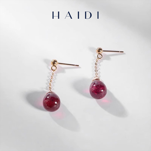 海蒂珠宝 7mm红宝石耳环14K包金耳饰送女友新年礼物◇ 灵珠约6