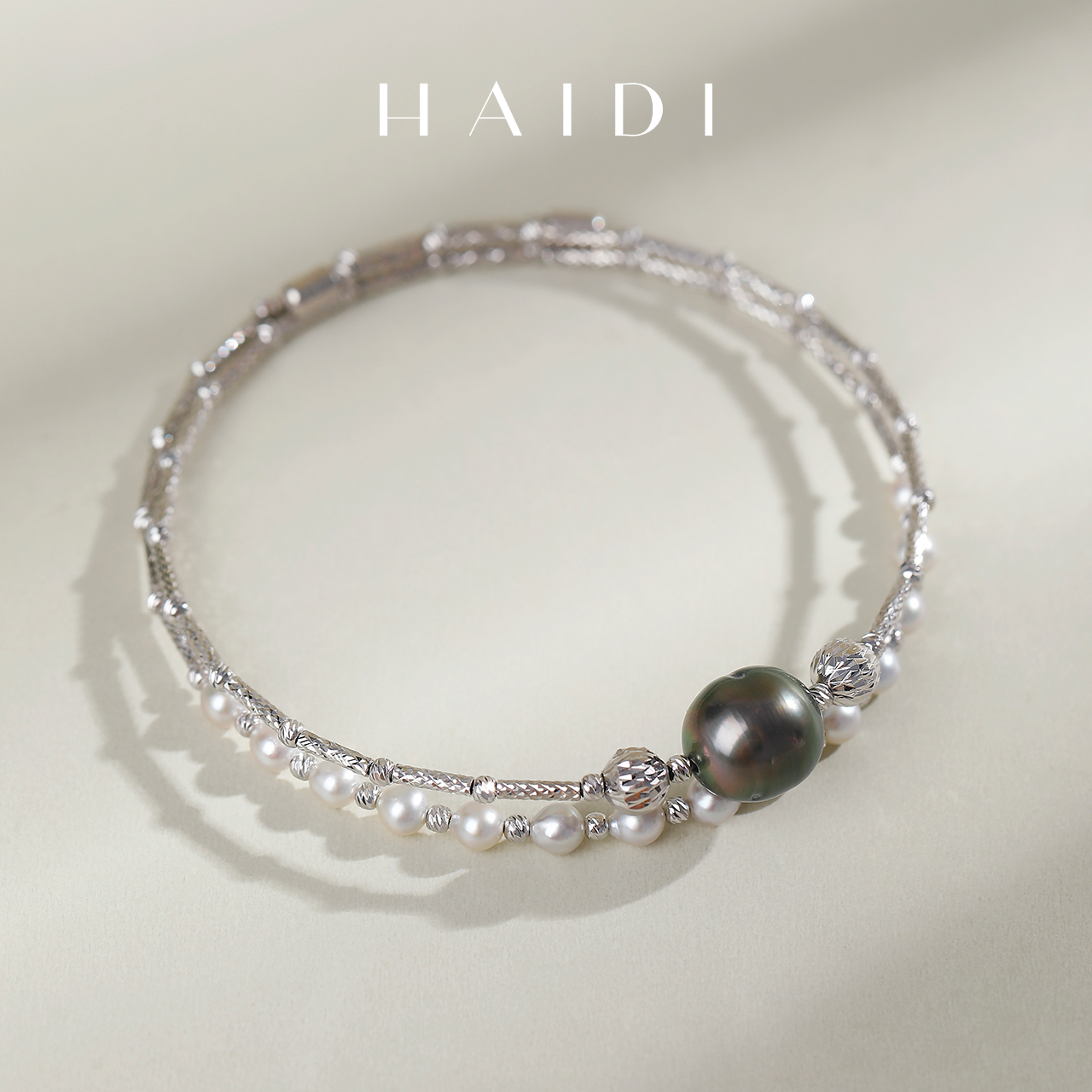 海蒂珠宝 灵澜 3-10mm海水Akoya大溪地珍珠手镯 S925银手饰礼物◇