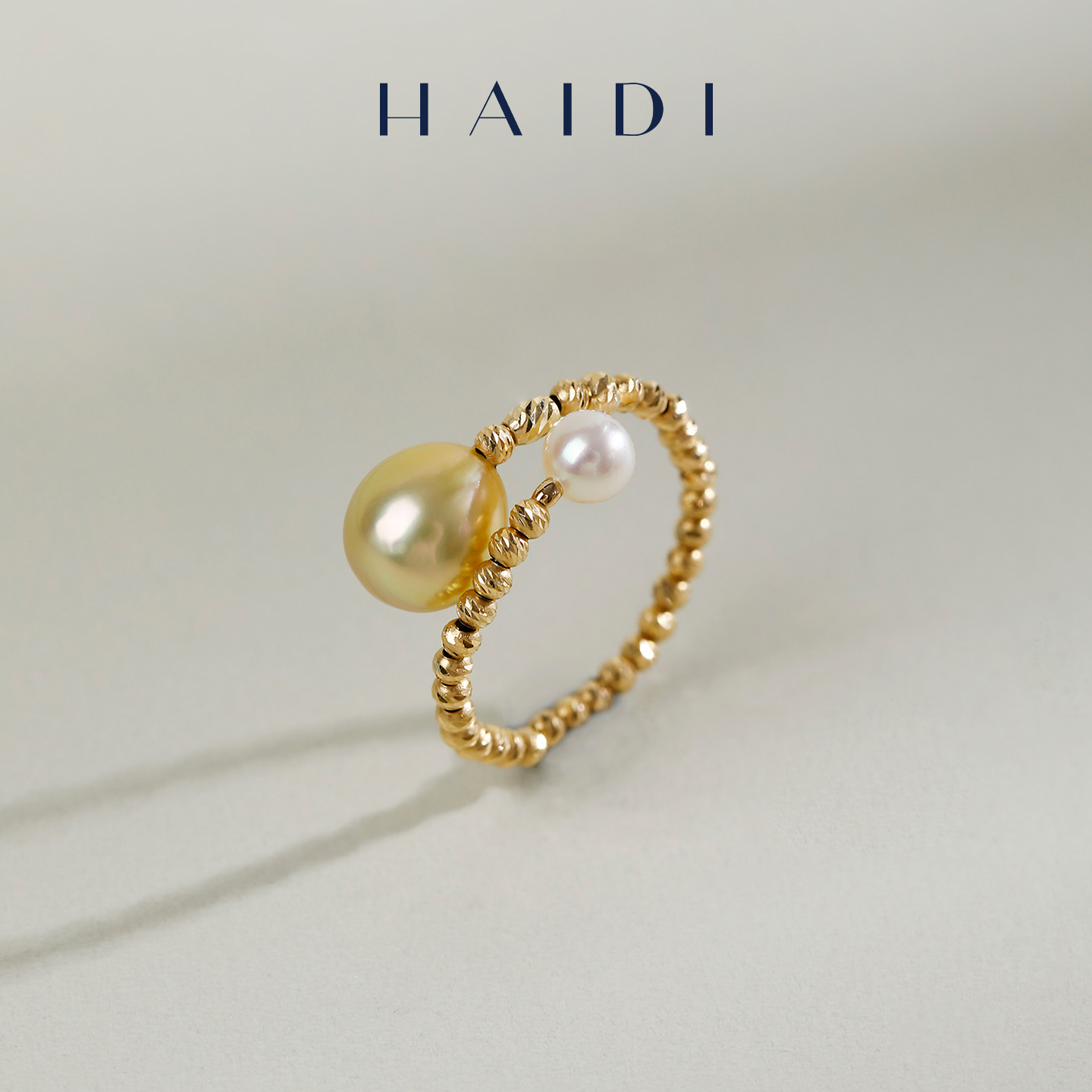 海蒂珠宝 知秋 4-5/7-8mm海水akoya南洋金珠双珠轻奢戒指18K金◇