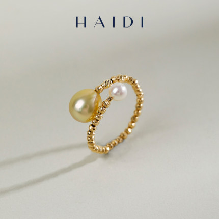 海蒂珠宝 知秋 4-5/7-8mm海水akoya南洋金珠双珠轻奢戒指18K金◇