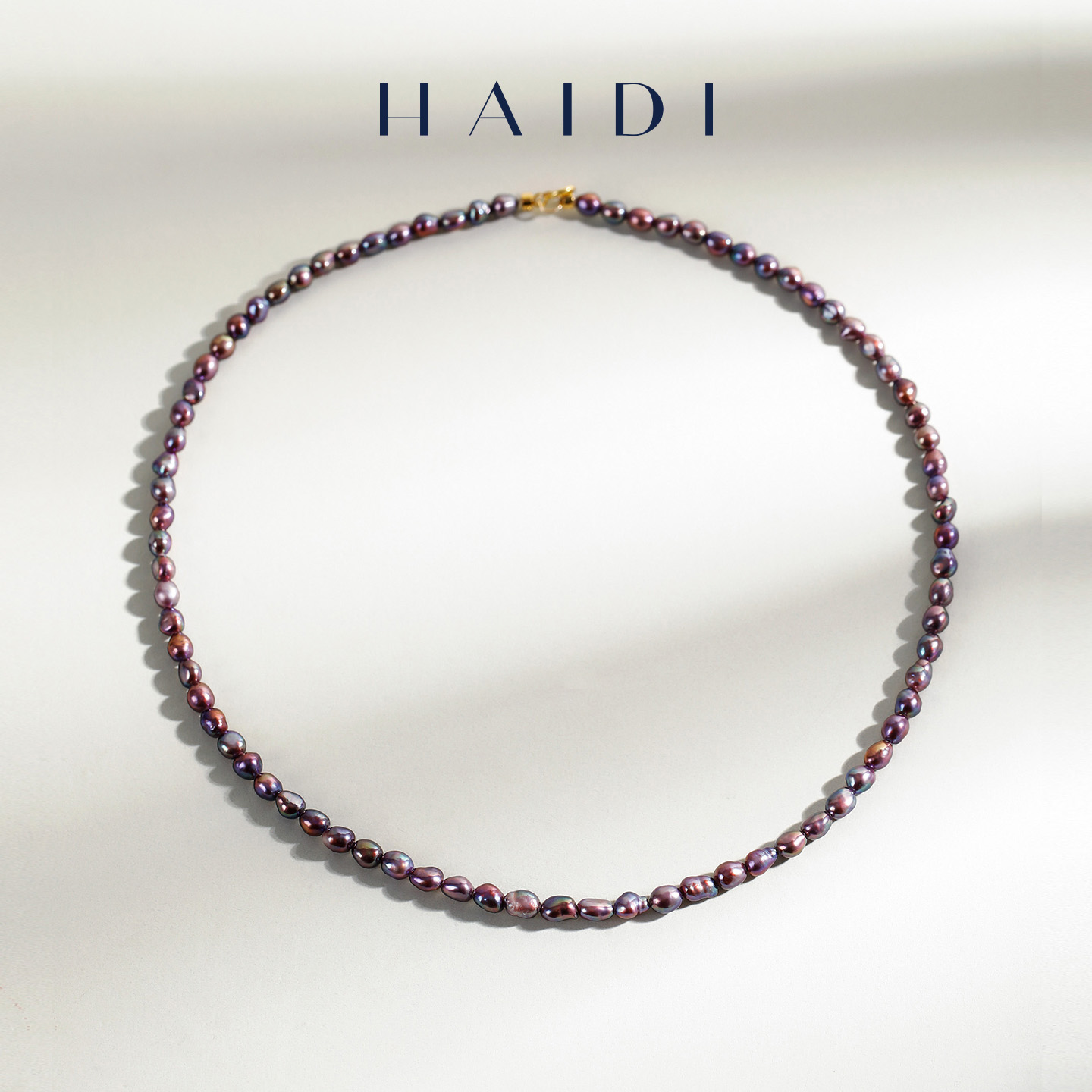 海蒂珠宝 紫玉霞光 3-5mm淡水稀有异彩紫珍珠项链 18K金正品好物