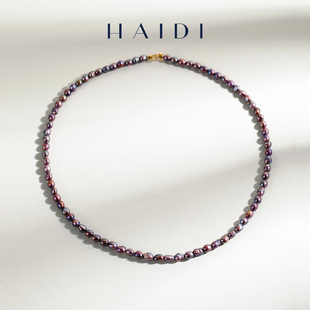 18K金正品 海蒂珠宝 5mm淡水稀有异彩紫珍珠项链 好物 紫玉霞光