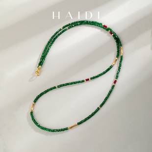 项链毛衣链18K金正品 海蒂珠宝 3mm沙弗莱红宝石设计款 花颜悦色