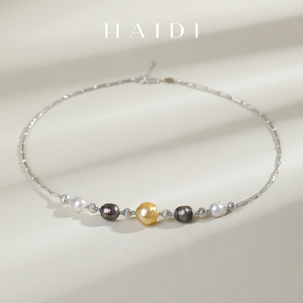 海蒂珠宝 寻真 7-11mm深海珍珠项链 S925银锁骨链颈链送女友◇