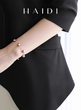 海蒂珠宝 逐风 精选强光紫色淡水珍珠18K金满天星手链送女友礼物