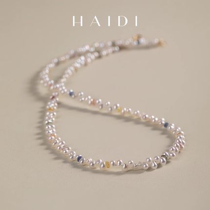 海蒂珠宝 精灵系列【灵宝】18K金 2-3mm淡水珍珠彩色蓝宝石锁骨链