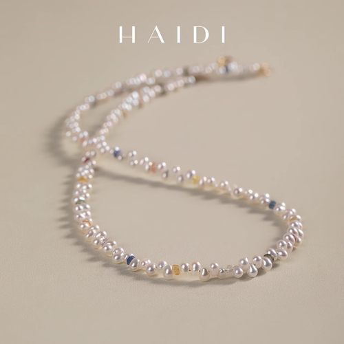 海蒂珠宝 精灵系列【灵宝】18K金 2-3mm淡水珍珠彩色蓝宝石锁骨链
