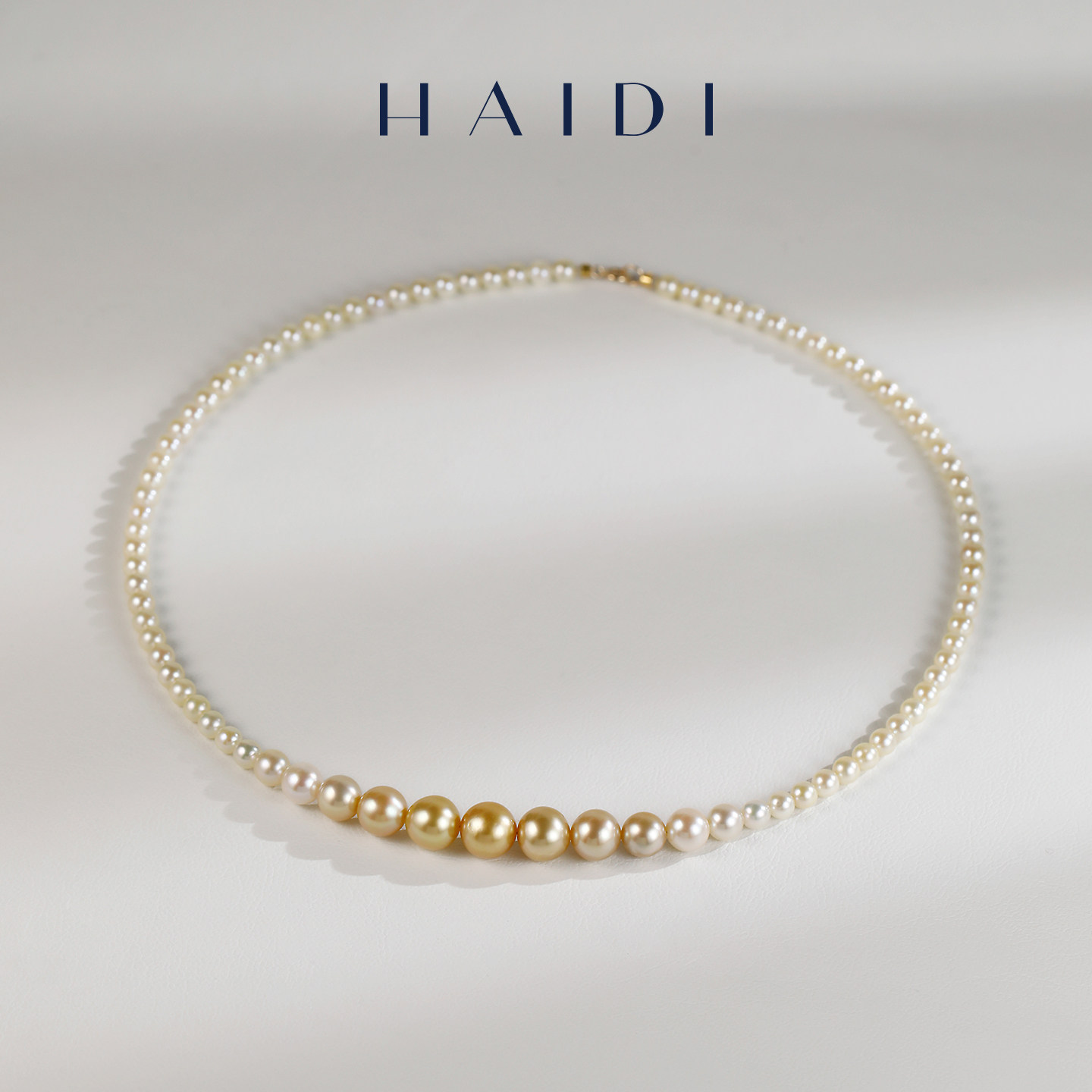 海蒂珠宝【进博优品】金色芭蕾4-9mm海水akoya南洋金珠项链 18K金