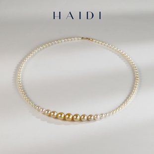 项链 海蒂珠宝 9mm海水akoya南洋金珠渐变设计款 18K金 金色芭蕾