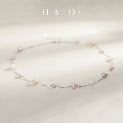 海蒂珠宝 无尽夏 强光4-7mm淡水珍珠满天星项链 S925银颈链送女友