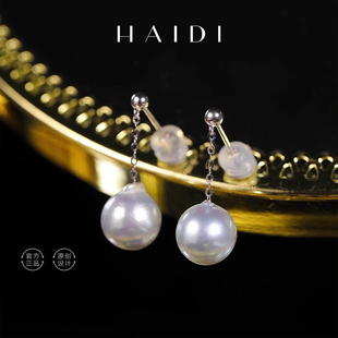 10mm巴洛克银灰色海水Akoya耳坠 18k金耳饰 且听风吟 海蒂珠宝