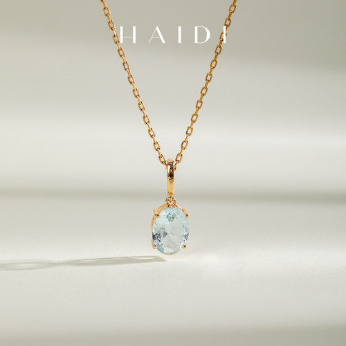 海蒂珠宝 微光 方型镶嵌海蓝宝开合扣时尚轻奢吊坠 18K金彩宝礼物