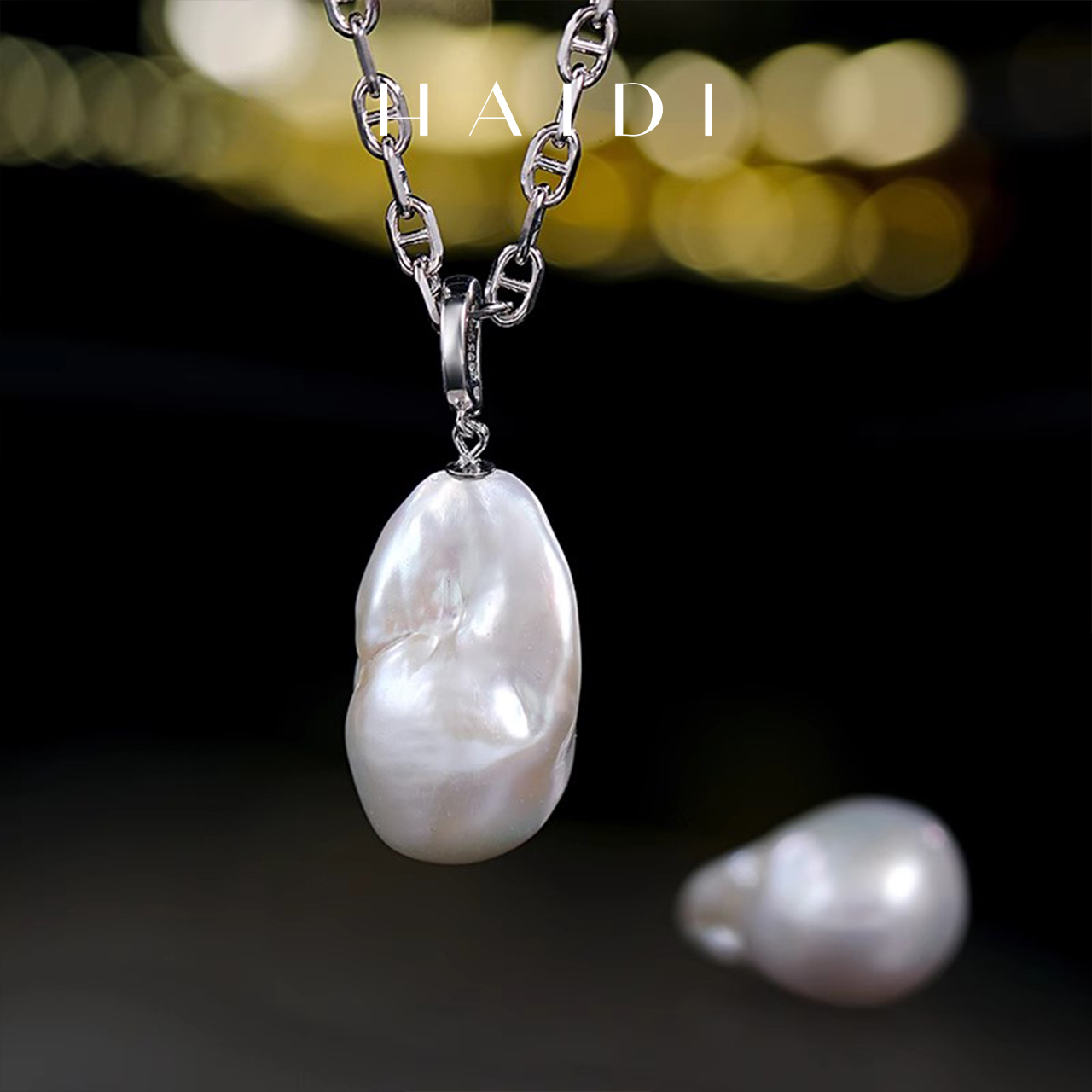 海蒂珠宝 幻羽 14-16mm淡水巴洛克珍珠吊坠 S925银项链