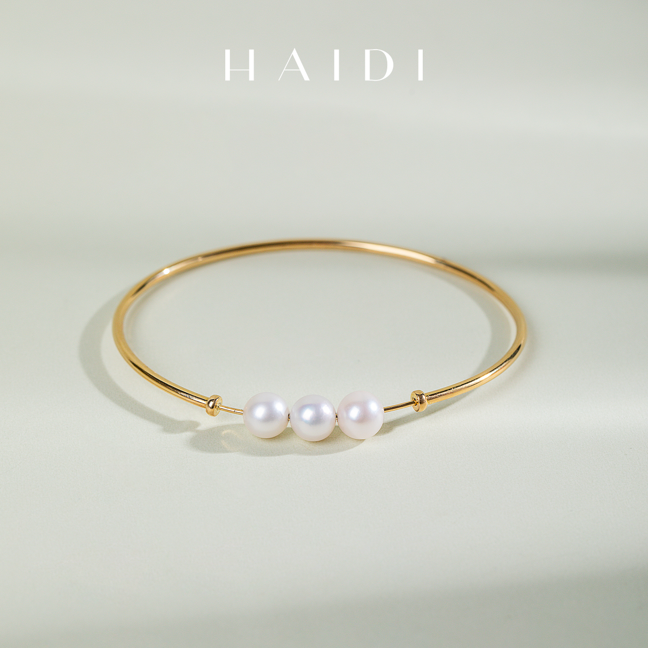 海蒂珠宝【灵灼】6.5-7mm海水akoya珍珠手镯18K金 简约时尚叠戴◇