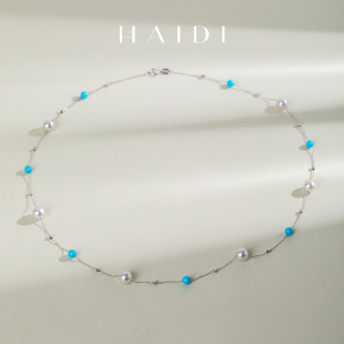 海蒂珠宝 6.5mm海水akoya带蓝玫瑰大证拆珠满天星项链18K金 澜心6