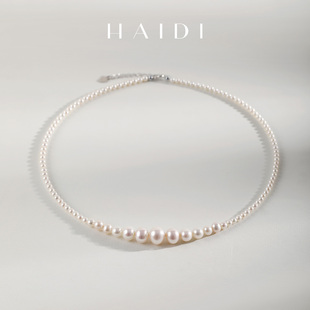 海蒂珠宝   月牙弯弯 3-9mm淡水渐变珍珠项链 S925银正品女送礼