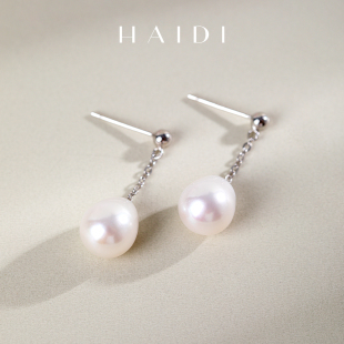 福利款 海蒂珠宝 9mm淡水水滴形珍珠耳线精工S925银送礼女 风清