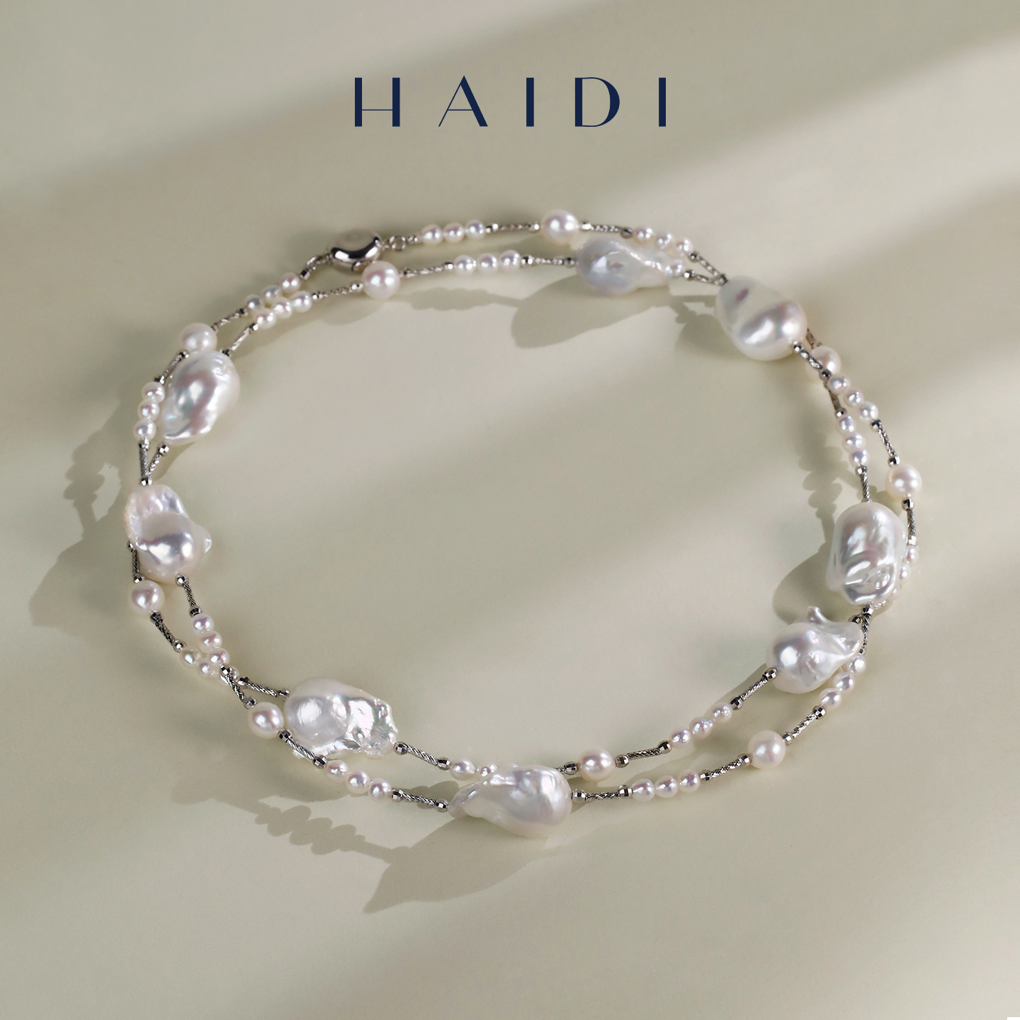 海蒂珠宝【双十二新品】4-15mm淡水巴洛克珍珠中长款项链S925银