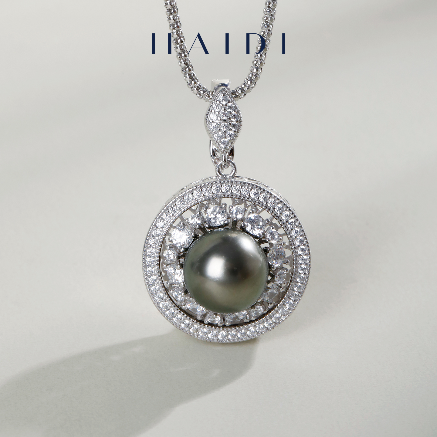 海蒂珠宝 八宝罗盘10-11mm深海大溪地黑珍珠开合扣吊坠S925银送礼