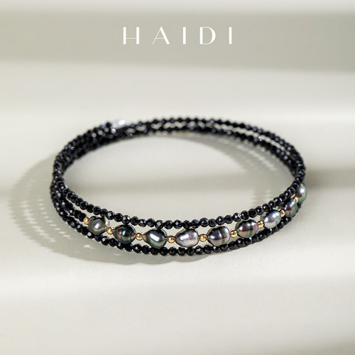海蒂珠宝 深海旋律 深海keshi+黑色尖晶石巴洛手镯 七夕送礼好物