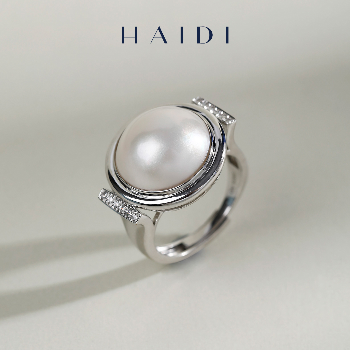 海蒂珠宝 时遇 含包边18-19mm海水马贝珍珠戒指 S925银大气时尚女