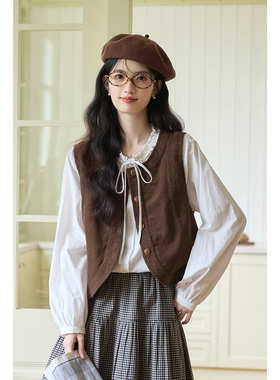 弥古咖色美拉德灯芯绒短款马甲女2025秋冬叠穿复古马夹背心高级感