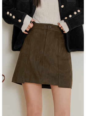 弥古棕色美拉德半身裙春秋女小个子秋冬鹿皮绒a字半裙不规则短裙