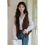 弥古美拉德鹿皮绒马甲背心女2025秋冬叠穿短款 无袖 上衣小个子马夹