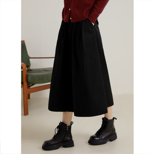 弥古2025秋冬法式赫本风黑色半身裙女纯棉a字半裙高级感气质裙子