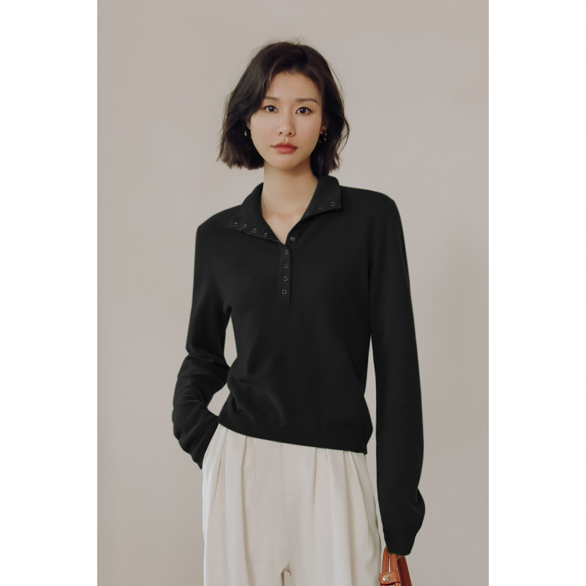 绿色针织衫弥古polo领