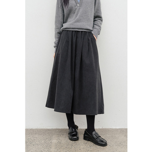 弥古灰色灯芯绒半身裙小个子黑色半裙女春秋赫本风裙子显瘦a字裙