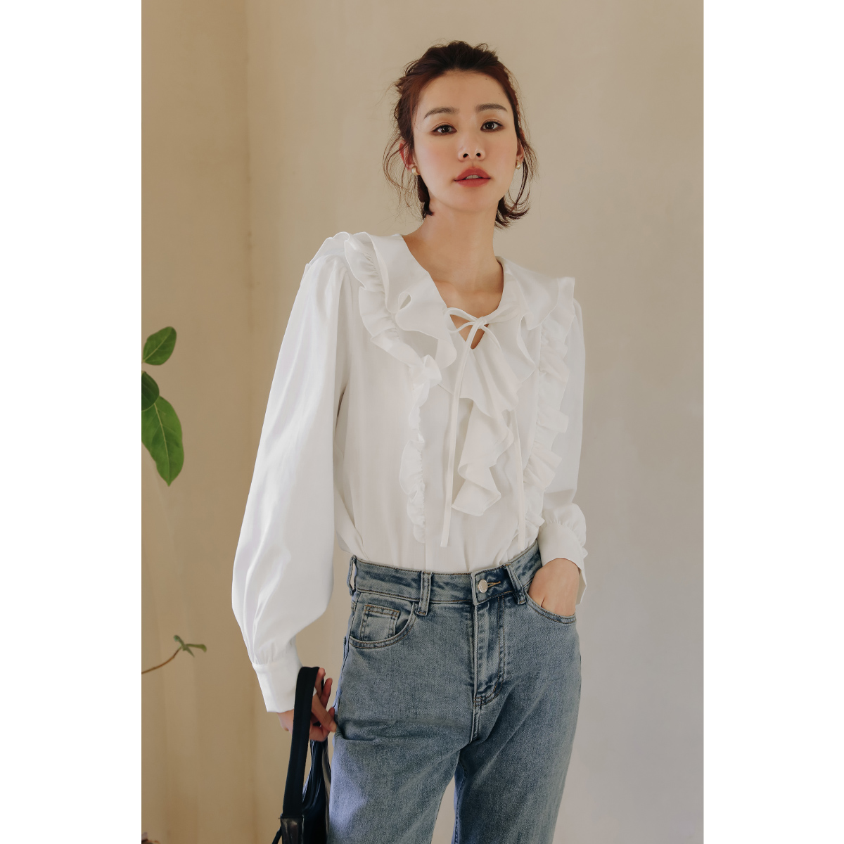 白色法式蝴蝶结衬衫女