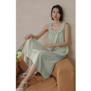 弥古海边度假连衣裙高级感雪纺三亚沙滩裙长裙女夏法式方领吊带裙