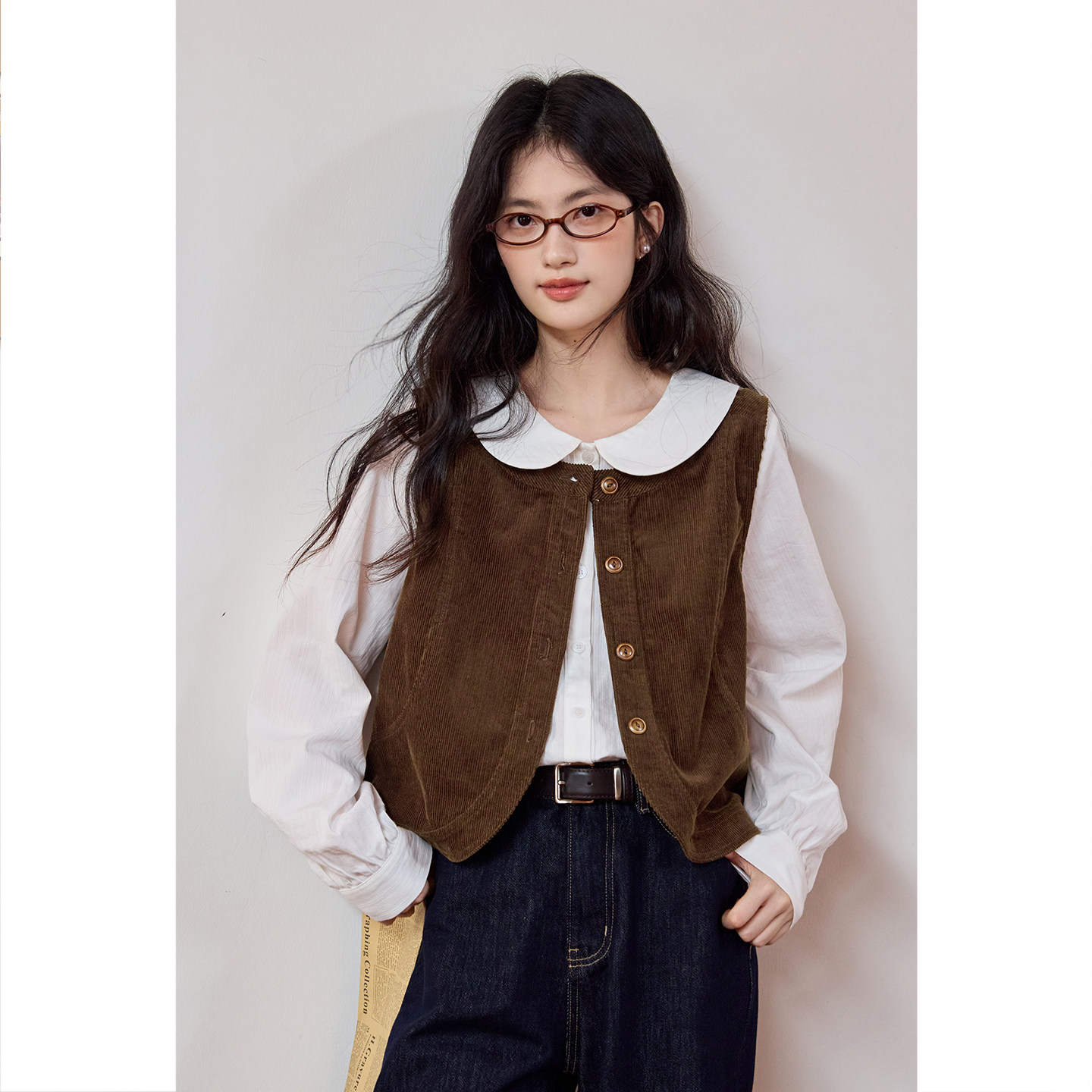弥古复古咖色灯芯绒马甲女士高级感短款圆领马夹背心2026春秋新款