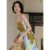 弥古波西米亚抹胸吊带连衣裙法式 油画长裙女夏三亚海边度假沙滩裙